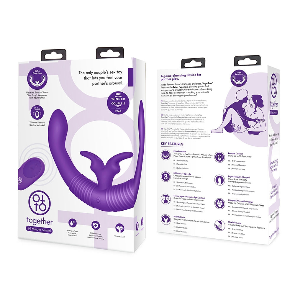 Together Couples Toy Remote-Controlled Dual Ended Rabbit Vibrator Purple - Fantasies Boutique