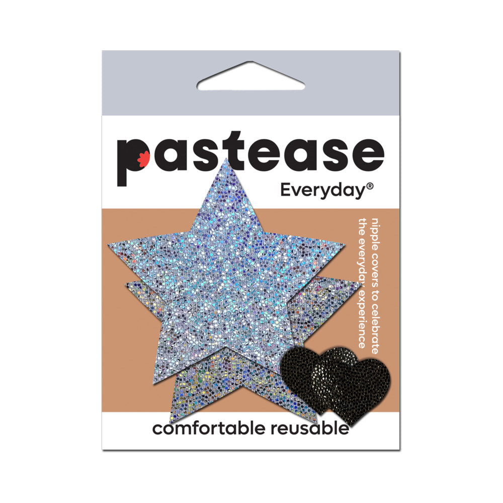 Pastease Everyday Reusable Glittering Silver Star Nipple Pasties