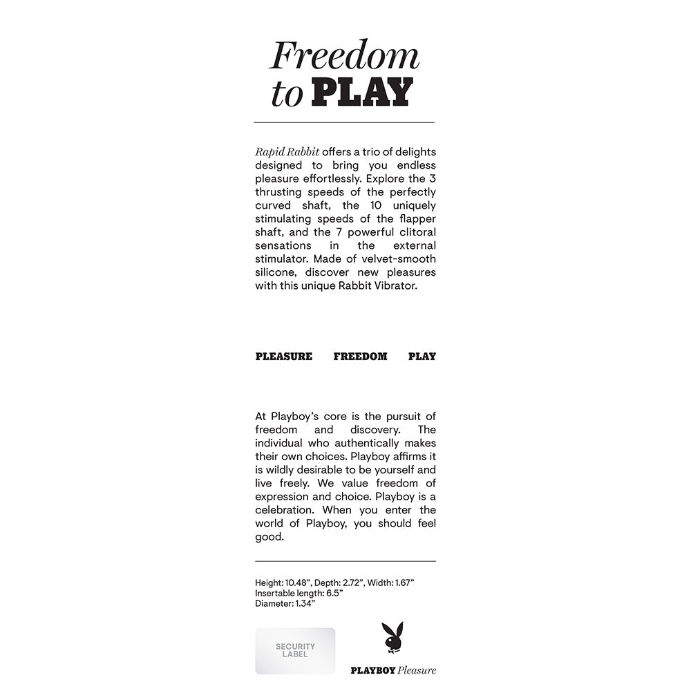 Playboy Rapid Rabbit Rechargeable Silicone Dual Stimulation Vibrator Black - Fantasies Boutique