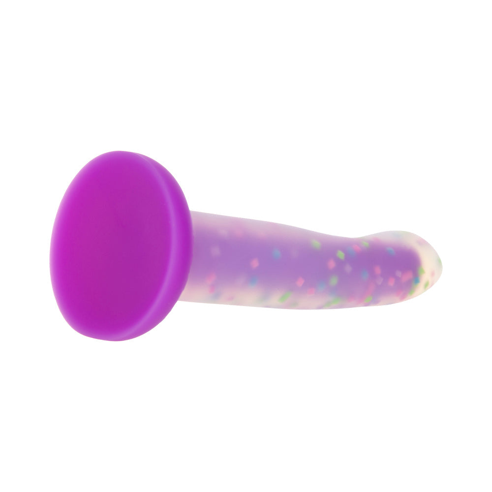 Addiction Rave 8 in. Bendable Glow-in-the-Dark Silicone Dildo Purple Confetti - Fantasies Boutique