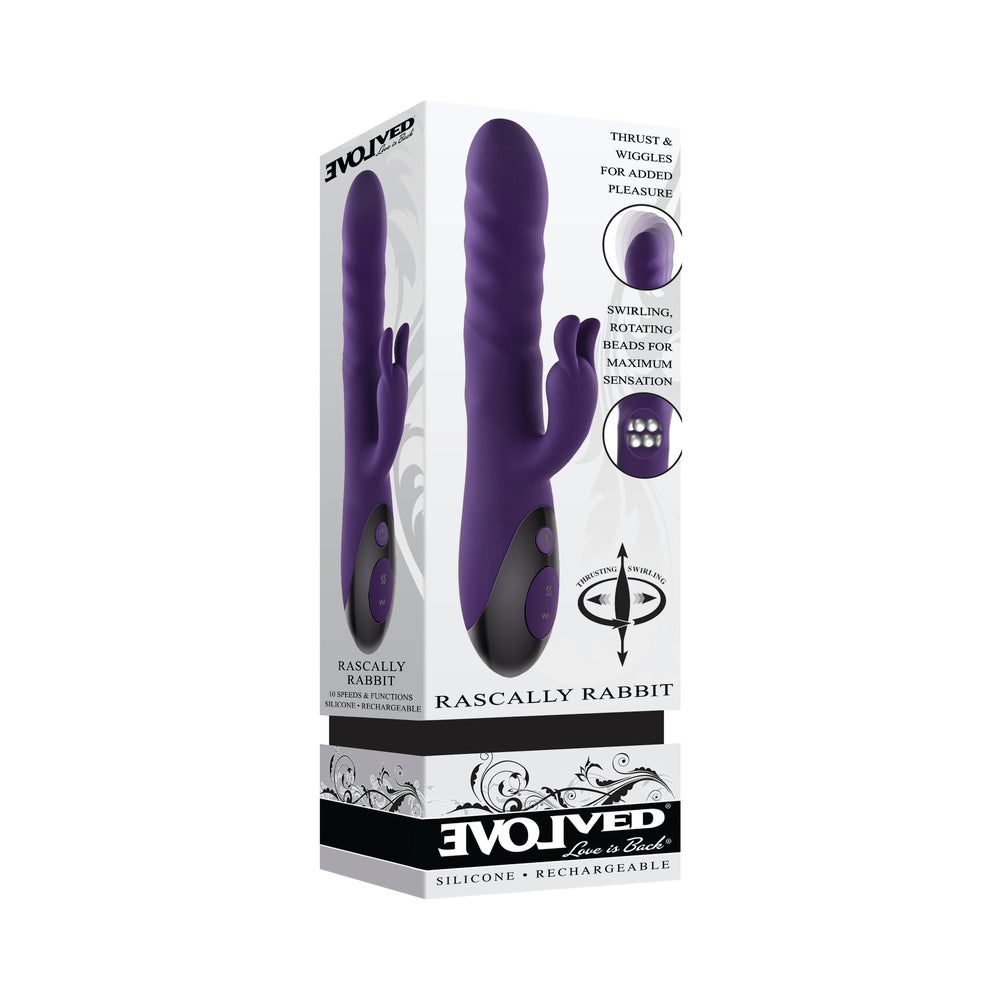 Evolved Rascally Rabbit Rechargeable Thrusting Swirling Silicone Vibrator Purple - Fantasies Boutique