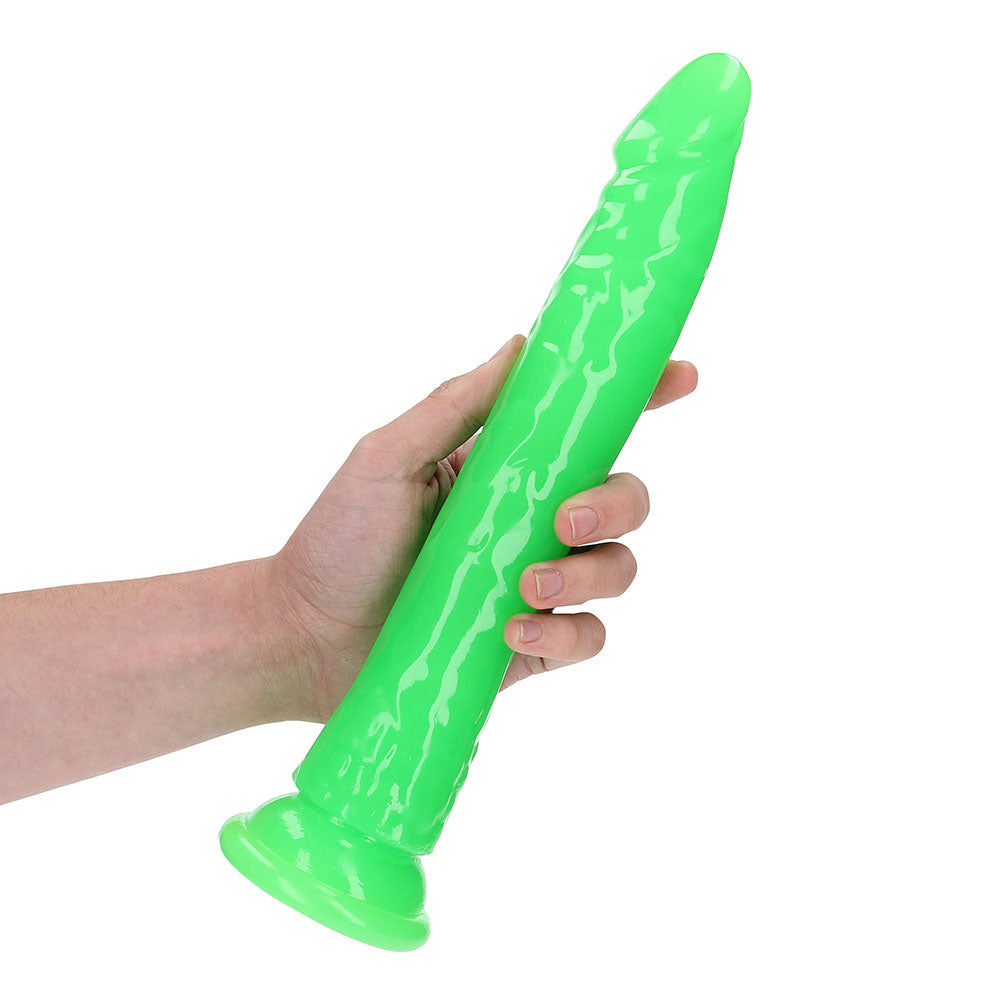 RealRock Glow in the Dark Slim 11 in. Dildo Neon Green - Fantasies Boutique