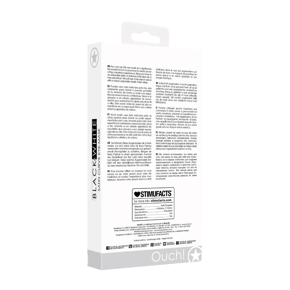 Ouch! Black & White Satin Curvy Eye Mask With Elastic Straps Blindfold Black - Fantasies Boutique