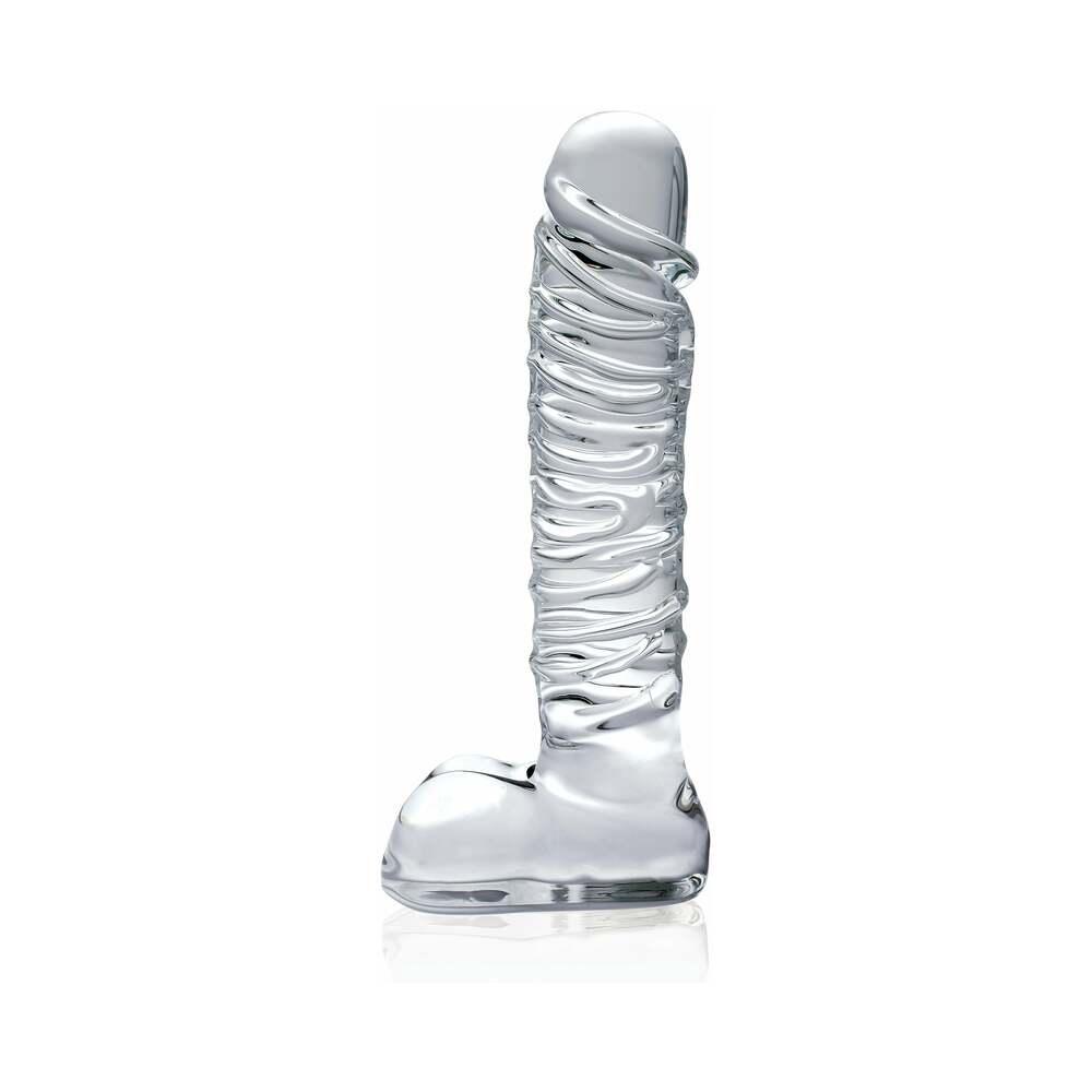 Icicles No. 63 Ribbed Realistic 8.5 in. Glass Dildo Clear - Fantasies Boutique