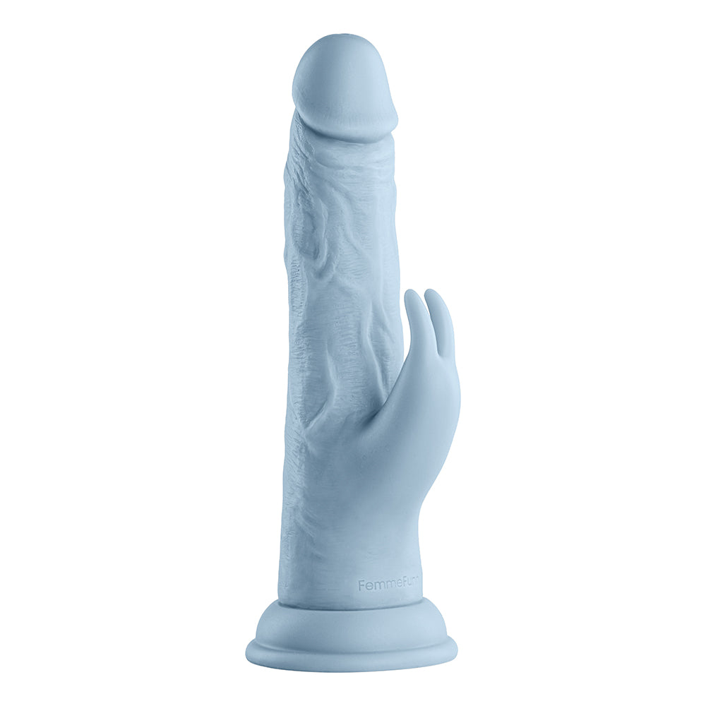 FemmeFunn Vortex Turbo Rabbit 2.0 8 in. Dual Stimulation Vibrating Dildo Light Blue - Fantasies Boutique