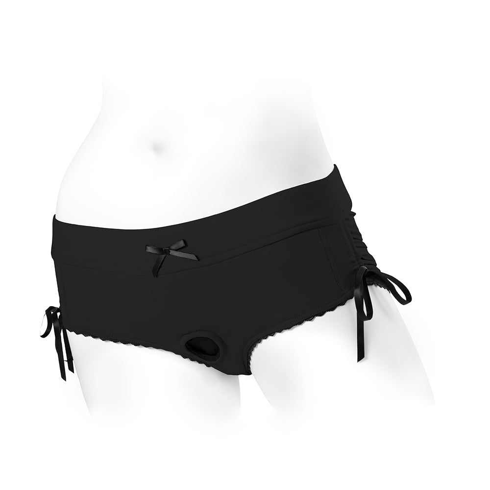 SpareParts Sasha Cinch Booty Short Harness Black Size XS