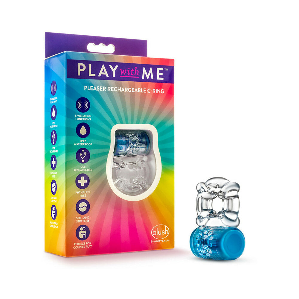 Blush Play with Me Pleaser Rechargeable Vibrating C-Ring Blue - Fantasies Boutique