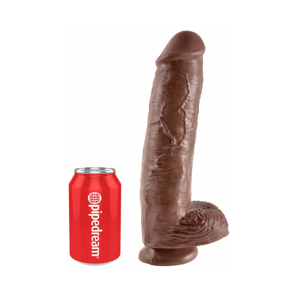 King Cock 11 in. Cock With Balls Realistic Suction Cup Dildo Brown - Fantasies Boutique