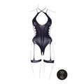 Le Desir Shade Metis XVI Bodysuit with Garters & Crossed Neckline Black O/S