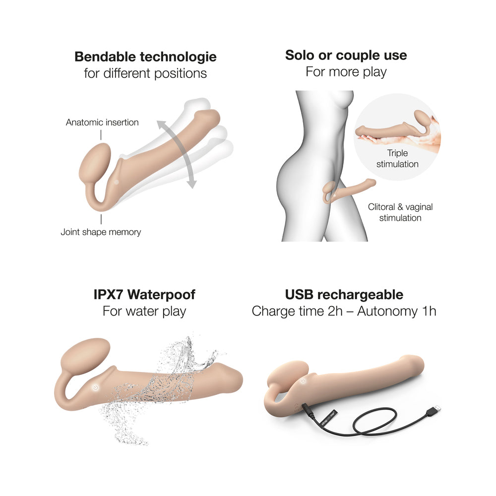 Strap-On-Me Rechargeable Remote-Controlled Silicone Vibrating Bendable Strap-On Vanilla L - Fantasies Boutique