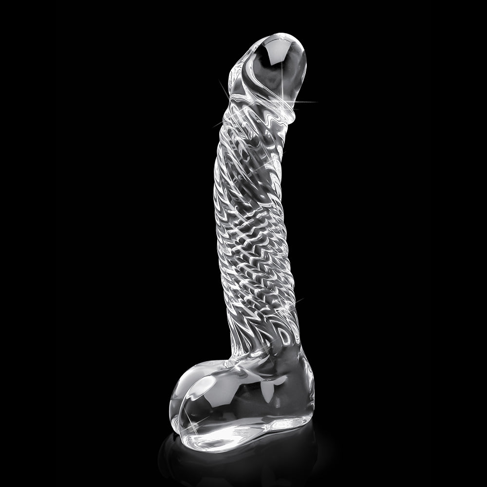 Icicles No. 61 Curved Textured 6.5 in. Glass Dildo Clear - Fantasies Boutique