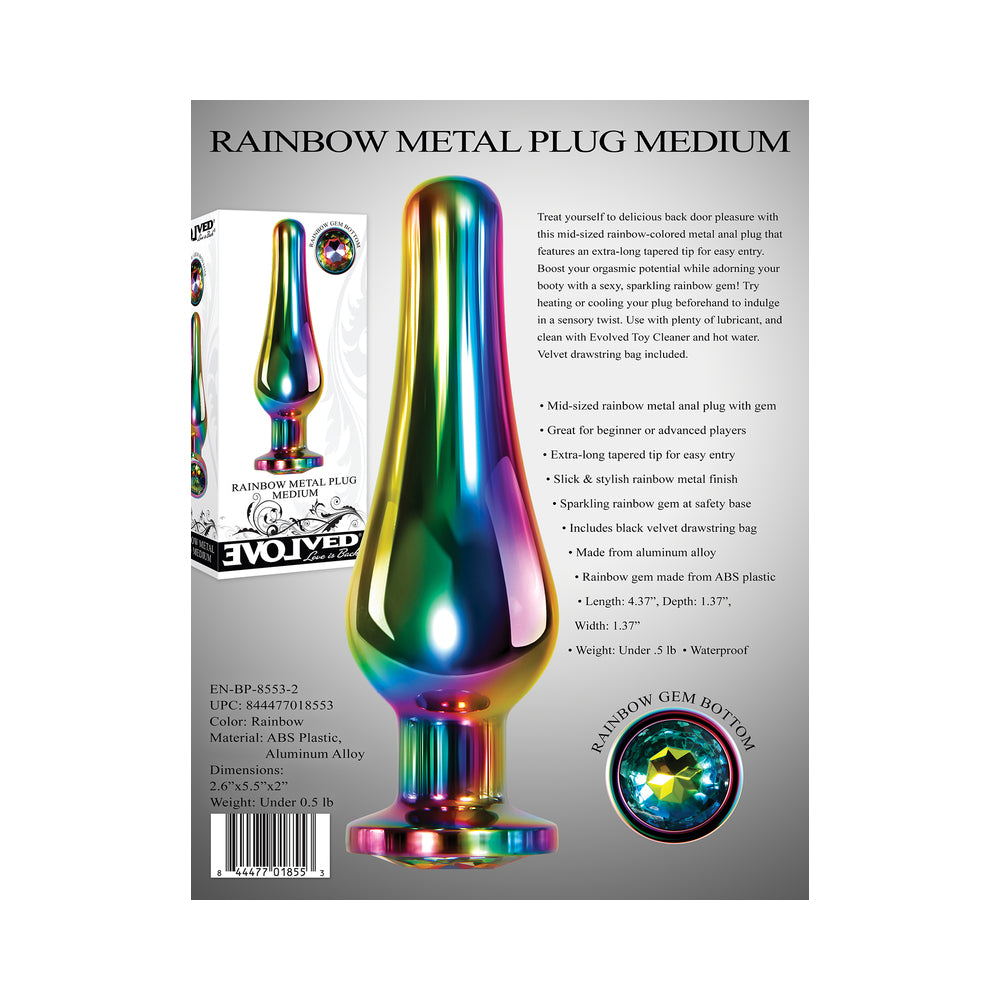 Evolved Rainbow Metal Anal Plug With Rainbow Gemstone Base Medium - Fantasies Boutique