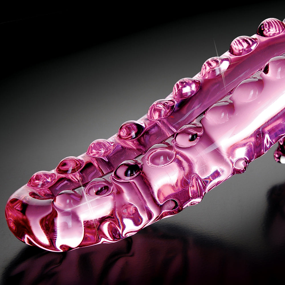 Icicles No. 24 Curved Textured 6 in. Glass Dildo With Handle Pink - Fantasies Boutique