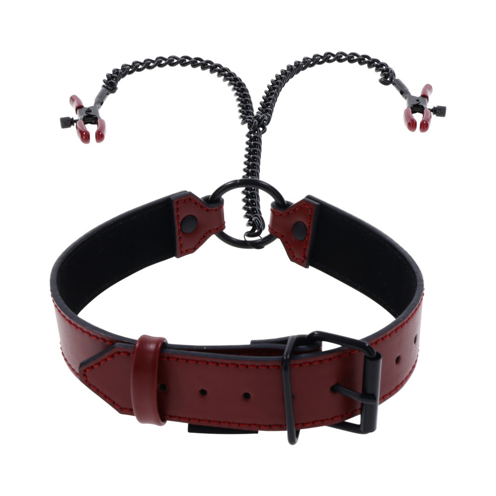 Sportsheets Saffron Collar with Nipple Clamps - Fantasies Boutique