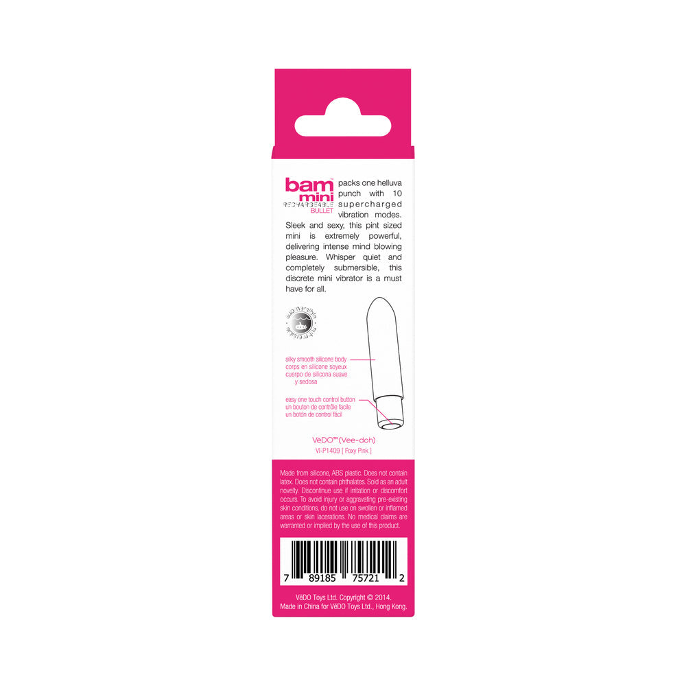 VeDO Bam Mini Rechargeable Bullet Vibe - Foxy Pink - Fantasies Boutique