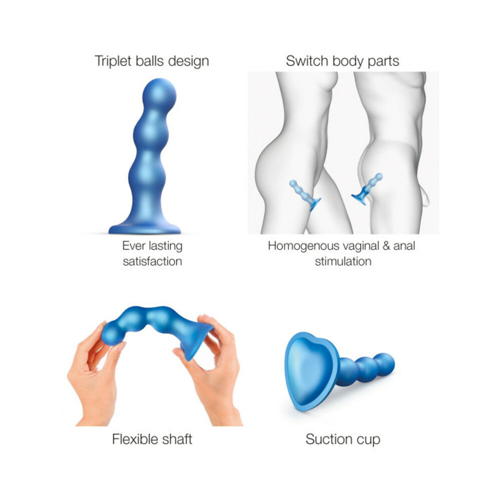 Strap-On-Me Hybrid Collection Silicone Dildo Plug Balls Metallic Blue L - Fantasies Boutique