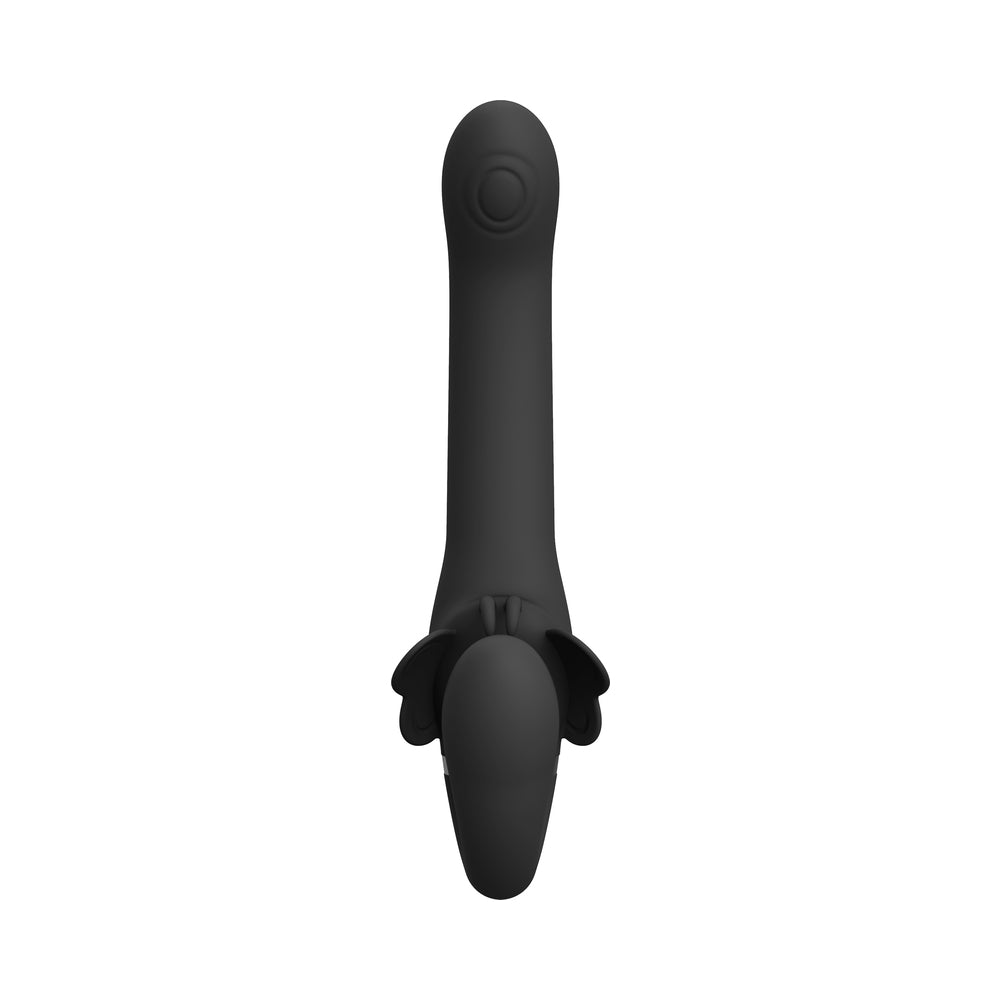 VIVE SATU Rechargeable Triple Motor Pulse-Wave Vibrating Silicone Strapless Strap-On Black - Fantasies Boutique