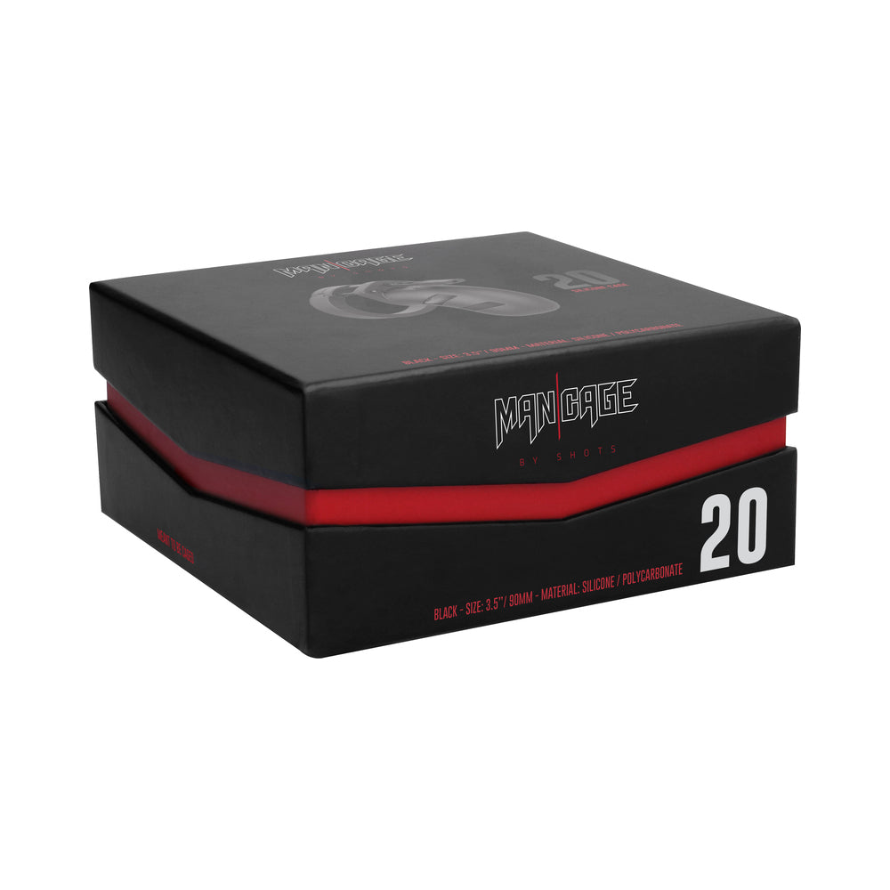 Shots ManCage Model 20 Adjustable 3.5 in. Silicone Chastity Cock Cage Black - Fantasies Boutique