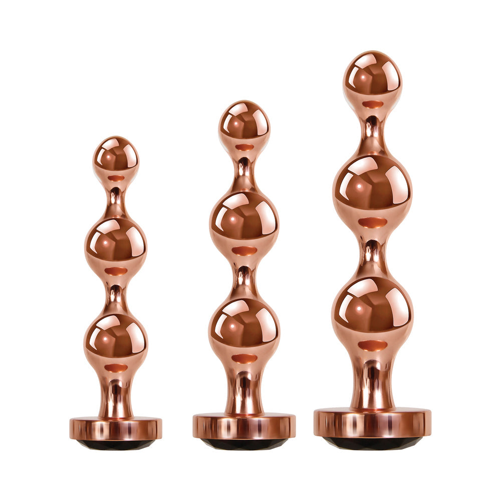 Gender X Gold Digger 3-Piece Rose Gold Beaded Anal Plug With Black Gemstone Base Set - Fantasies Boutique