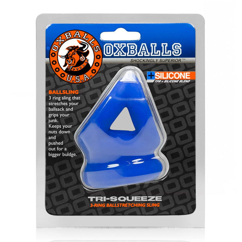 OxBalls TRI-SQUEEZE cocksling/ballstretcher, COBALT ICE - Fantasies Boutique