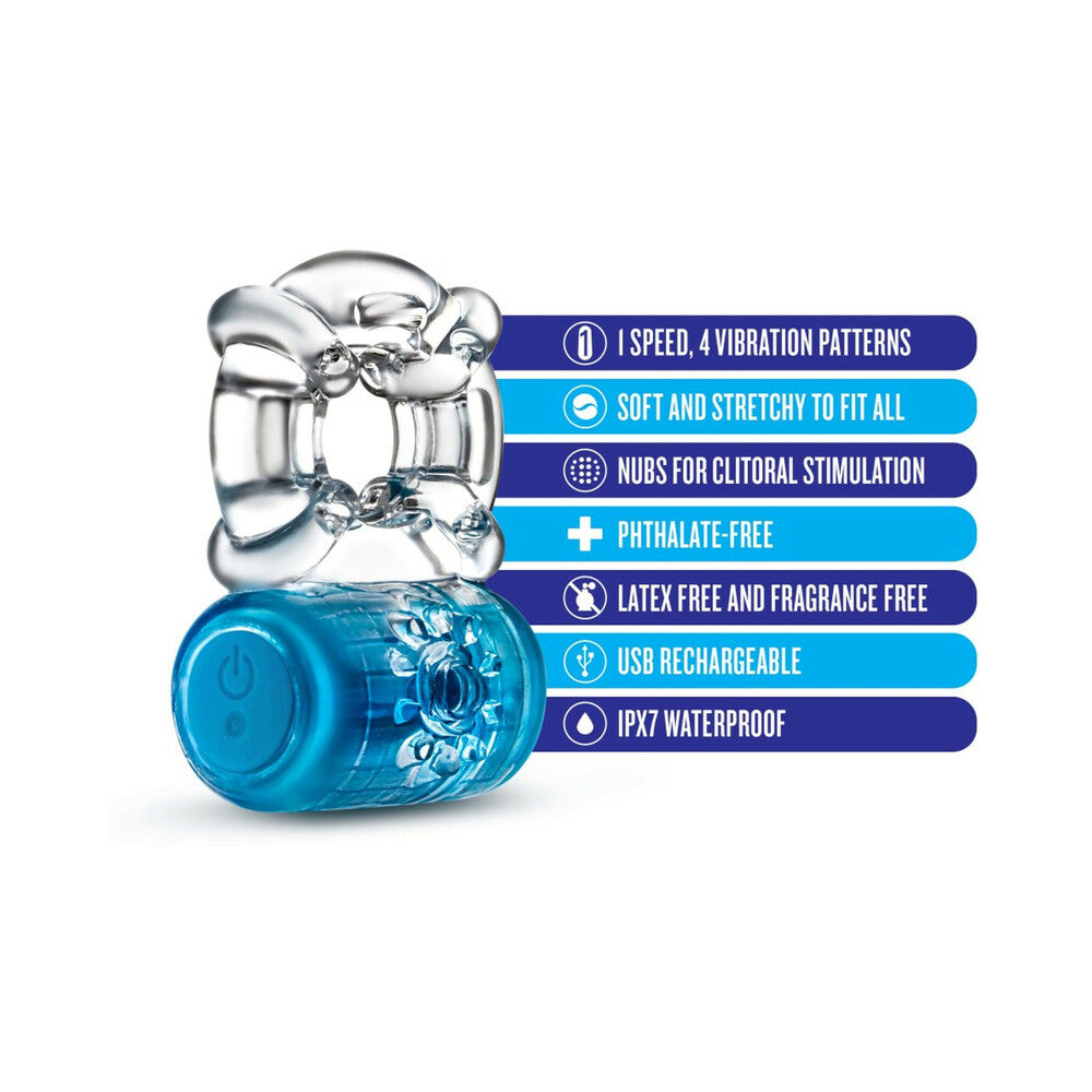 Blush Play with Me Pleaser Rechargeable Vibrating C-Ring Blue - Fantasies Boutique