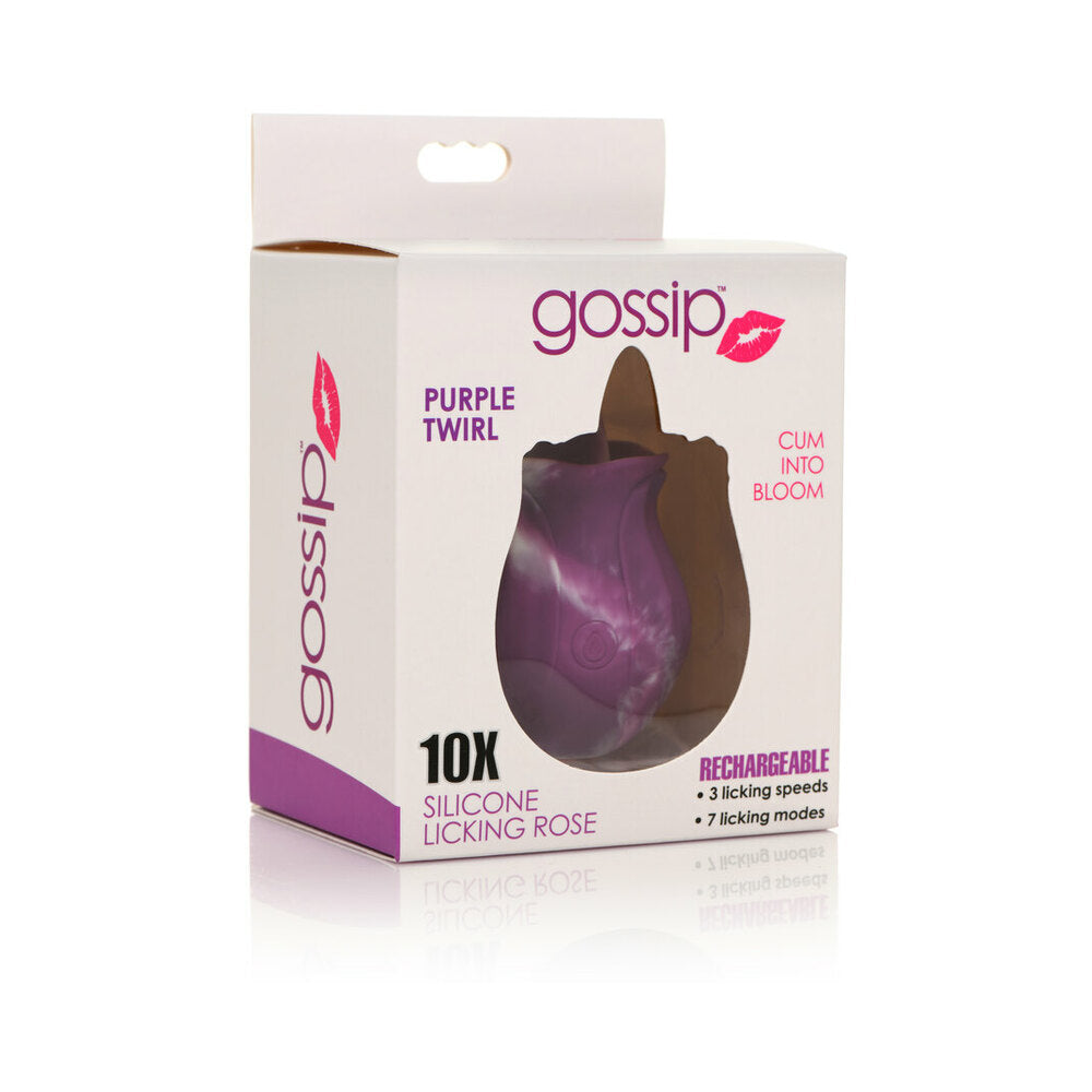 Curve Toys Gossip Cum Into Bloom Rechargeable Silicone Licking Rose Purple Twirl - Fantasies Boutique