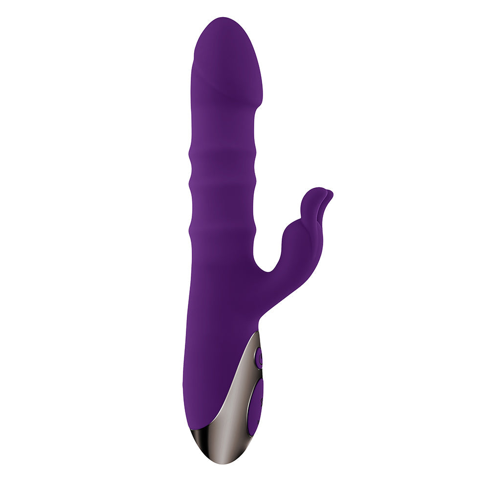 Playboy Hop To It Rechargeable Thrusting Silicone Dual Stimulation Vibrator Acai - Fantasies Boutique