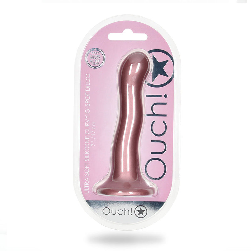 Ouch! Ultra Soft Silicone 7 in. Curvy G-Spot Dildo Rose Gold - Fantasies Boutique