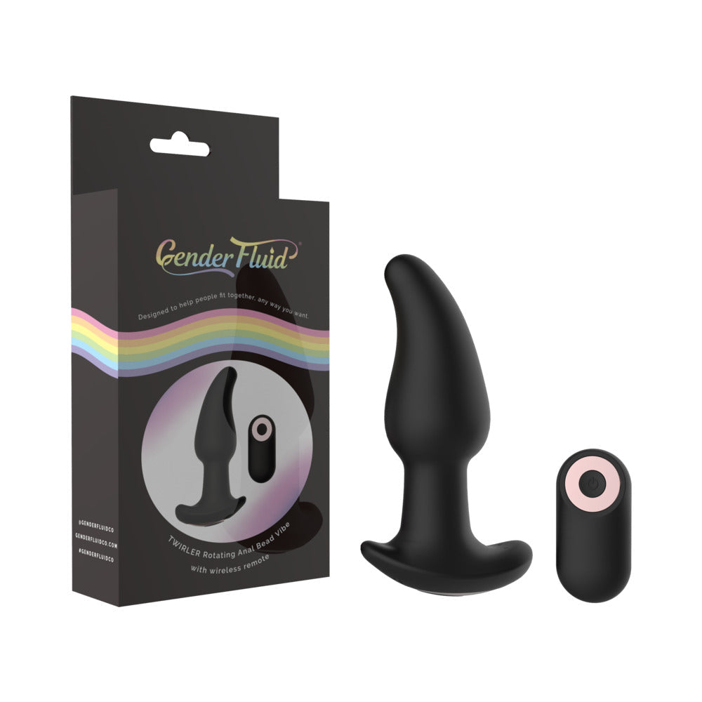 Gender Fluid Twirler Anal Vibe With Remote Silicone Black - Fantasies Boutique