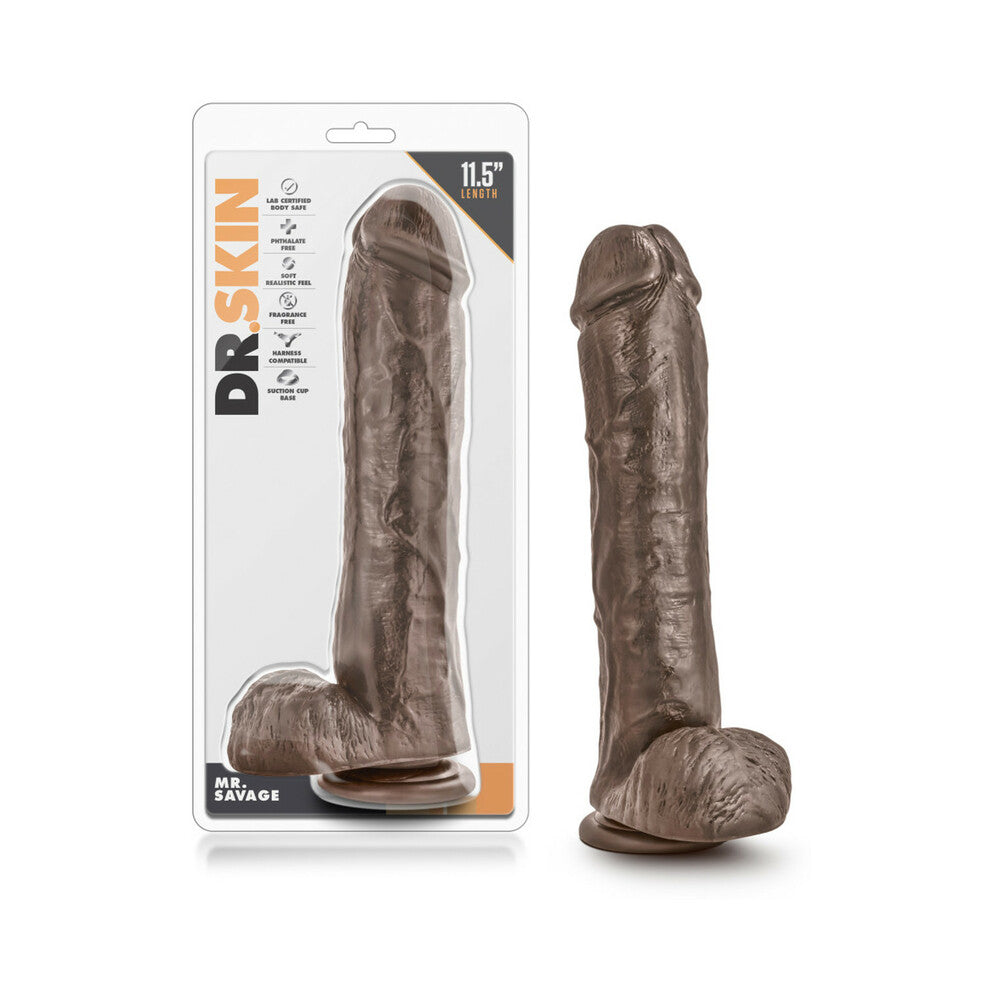 Dr. Skin Mr. Savage Realistic 11.5 in. Dildo with Balls Brown - Fantasies Boutique