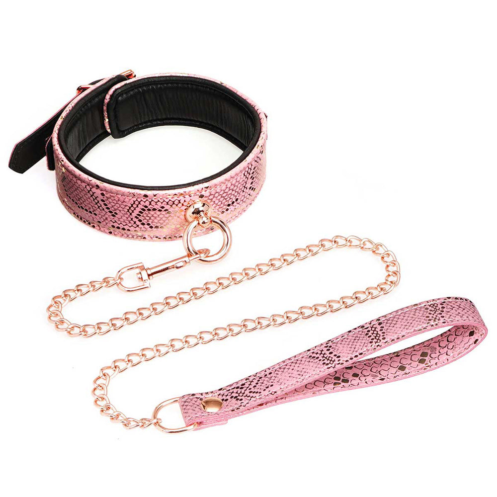 Collar And Leash Micro Fiber Snake Print With Leather Lining - Fantasies Boutique