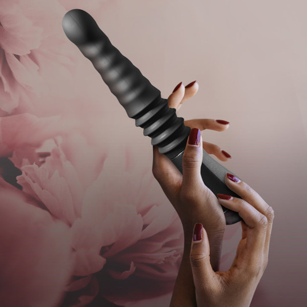 Temptasia Lazarus Rechargeable 10 in. Silicone Thrusting Dildo Black - Fantasies Boutique