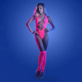 Fantasy Lingerie Glow Flashback UV Rhinestone Fishnet Teddy & Matching Gloves O/S