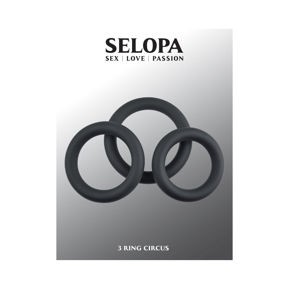 Selopa 3 Ring Circus Cock Ring Set Silicone Black - Fantasies Boutique