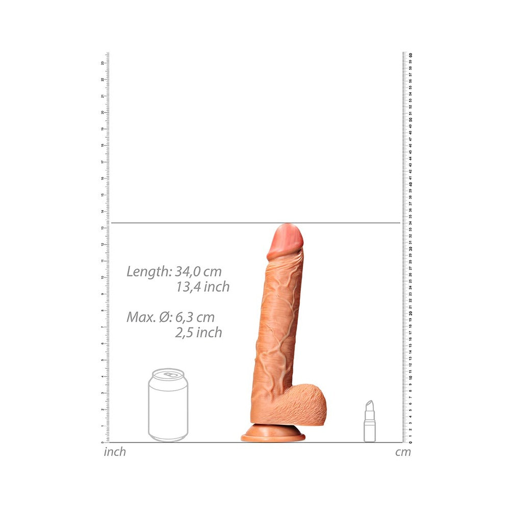 RealRock Realistic 12 in. Straight Dildo With Balls and Suction Cup Tan - Fantasies Boutique