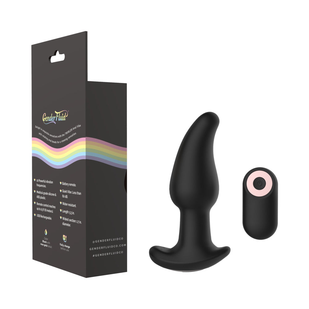Gender Fluid Twirler Anal Vibe With Remote Silicone Black - Fantasies Boutique