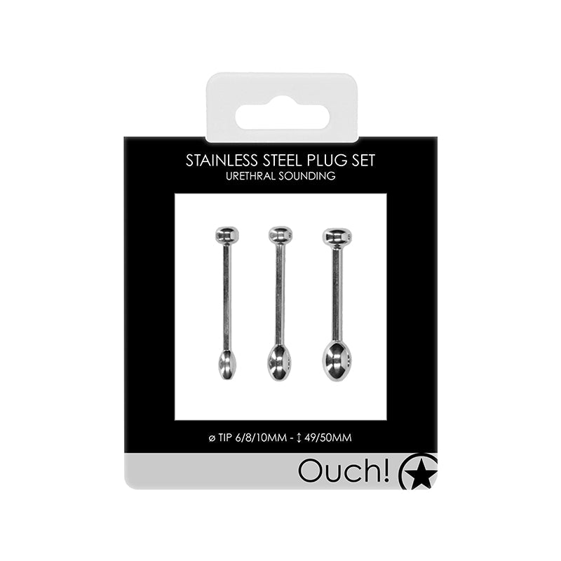Ouch! Urethral Sounding 3-Piece Stainless Steel Plug Set 6 mm / 8 mm / 10 mm - Fantasies Boutique