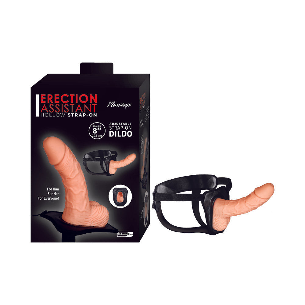 Erection Assistant Hollow Strap-On 8 in. White - Fantasies Boutique