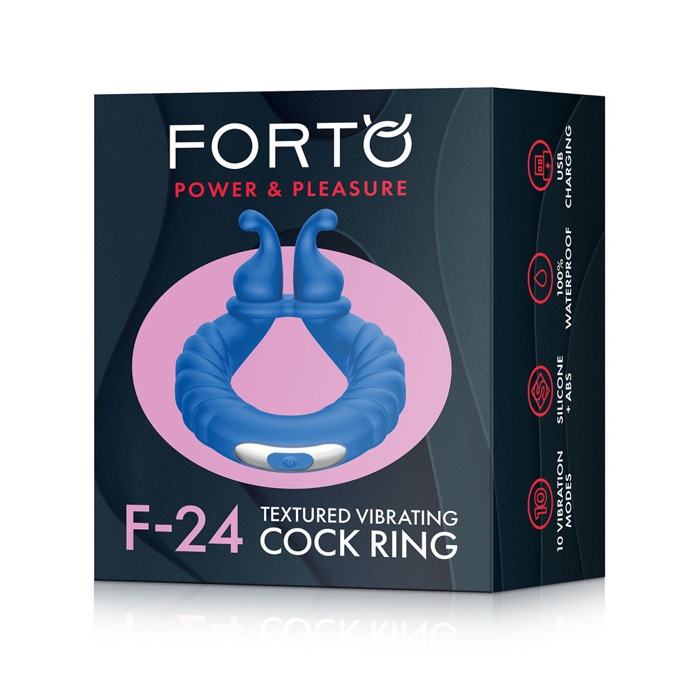 Forto F-24 Rechargeable Silicone Textured Vibrating Cockring Blue - Fantasies Boutique
