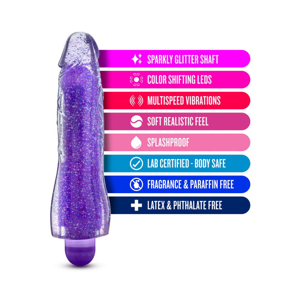 Glow Dicks Molly Color Changing 8 in. Vibrating Dildo Glitter Purple - Fantasies Boutique