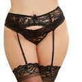 Dreamgirl Plus-Size Sexy And Delicate Scalloped Lace Garter Belt Black Queen Hanging - Fantasies Boutique