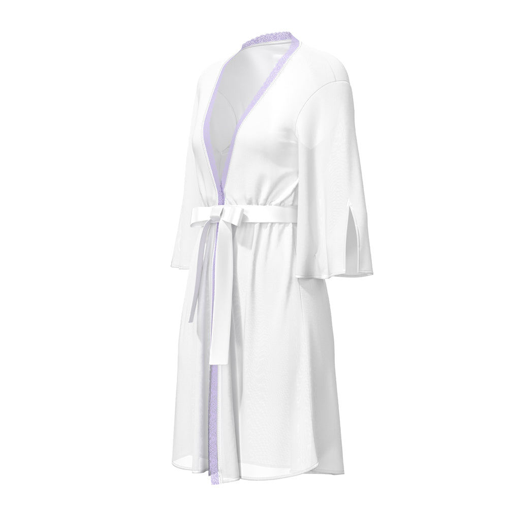 Magic Silk Sheer Passion Flutter Sleeve Robe White/Lavender Queen Size