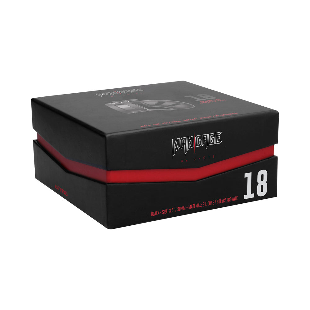Shots ManCage Model 18 Adjustable 3.5 in. Silicone Ballsplitter Cock Cage Black - Fantasies Boutique