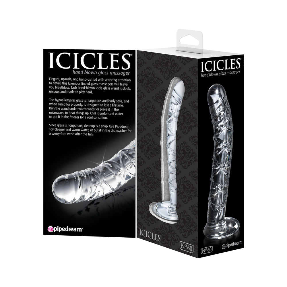 Icicles No. 60 Curved Ribbed 6.5 in. Glass Dildo Clear - Fantasies Boutique