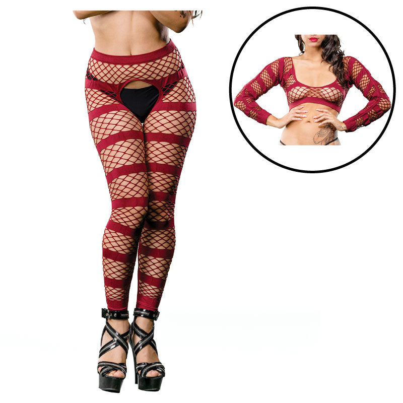 Burgandy Stripes  Crotchless Legging Packaging Box - Fantasies Boutique