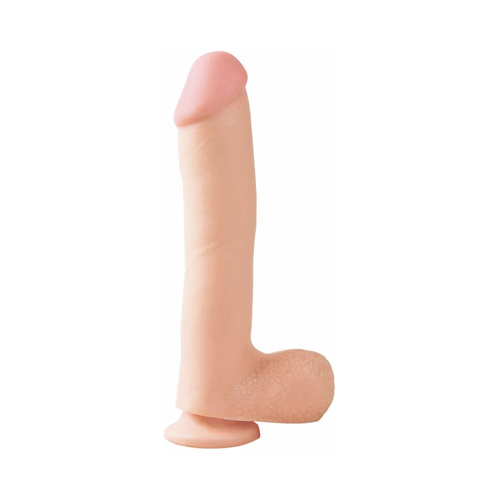 Basix Rubber Works 10 in. Dong With Balls & Suction Cup Beige - Fantasies Boutique