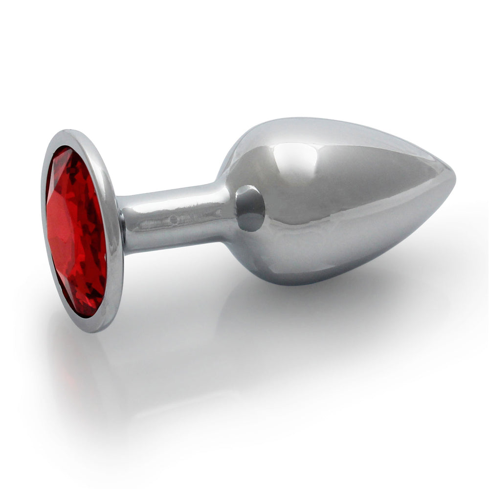 Shots Ouch! Round Gem Butt Plug Small Silver/Ruby Red - Fantasies Boutique