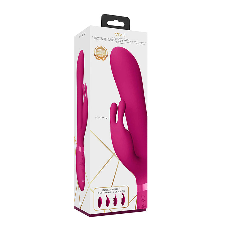 VIVE CHOU Rechargeable Silicone Rabbit Vibrator With Interchangeable Clitoral Sleeves Pink - Fantasies Boutique