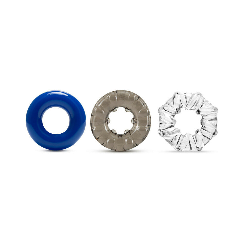 Blush Stay Hard Triple Stretch Cockrings 3-Pack Assorted Colors - Fantasies Boutique