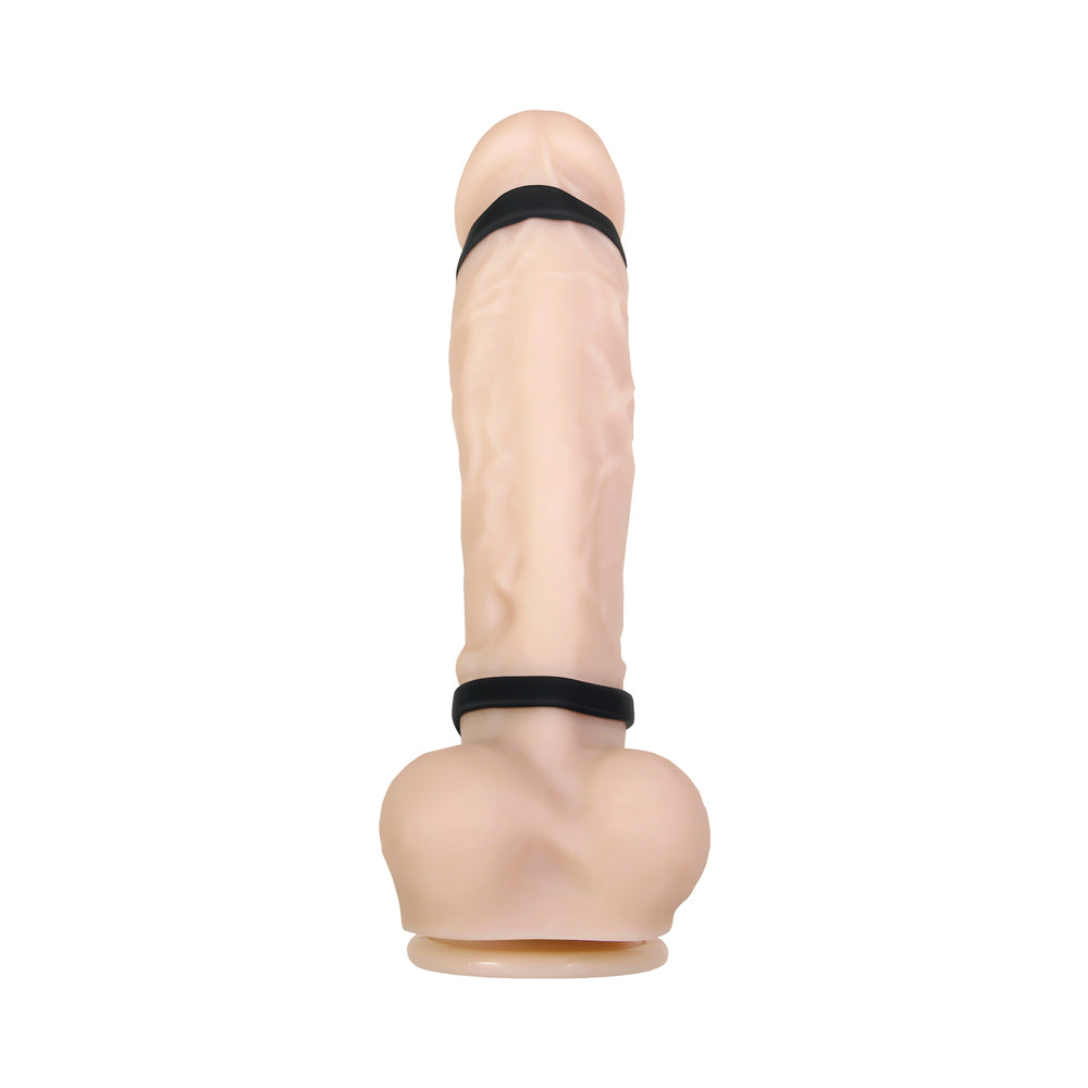 Gender X Rocketeer Rechargeable Triple-Ring Vibrating Silicone Penis Sheath Black - Fantasies Boutique
